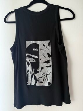 Unique Black Graphic Top with silver glitter cool goth design large handmade